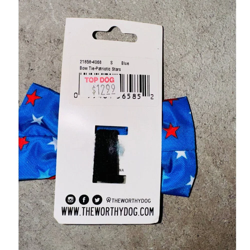 The Worthy Dog Cat or Dogs Bow Tie Small Patriotic Blue Stars Adjustable